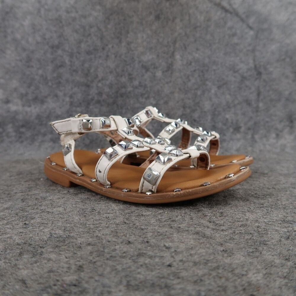 Tahari Shoes Toddler 8 Sandals Studded Gladiator Girls Baby Easy On Flat White